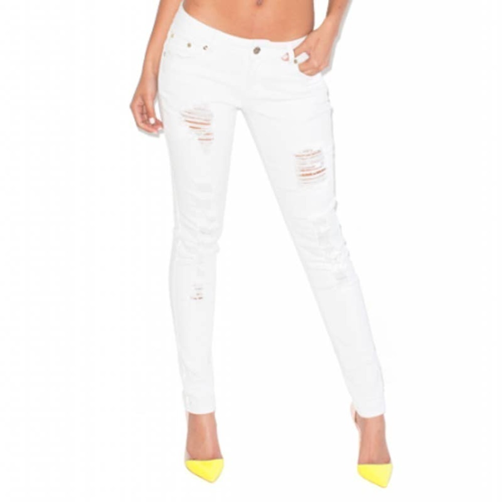House of CB London Siran Straight Jeans Distressed White Size 34 / 10-12 NWT